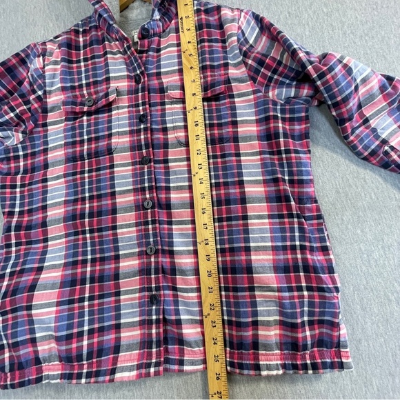 LL Bean Flannel Shacket Women’s Medium Pink purple Plaid Fleece Lined Hooded - Picture 6 of 14